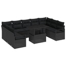 Havesofa Sæt med pude 10 pcs Sort polyrattan