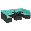 Havesofa Sæt med opbevaring 10 pcs Sort og Blå Poly rattan