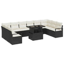 Havesofa Sæt med pude 11 pcs Sort og cremefarvet polyrattan