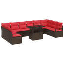 Havesofa Sæt med pude 11 pcs Brun og Rød polyrattan