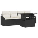Havesofa Sæt med pude 5 pcs Sort og cremefarvet polyrattan