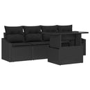Havesofa Sæt med pude 5 pcs Sort polyrattan