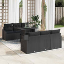 Havesofa Sæt med opbevaring med pude 7 pcs Sort polyrattan