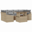 Havesofa Sæt med pude 7 pcs beige og lysegrå polyrattan