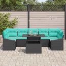 Havesofa Sæt med pude 8 pcs Sort og Blå polyrattan