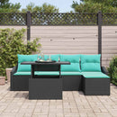 Havesofa Sæt med pude 6 pcs Sort og Blå polyrattan