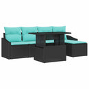 Havesofa Sæt med pude 6 pcs Sort og Blå polyrattan