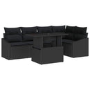 Havesofa Sæt med pude med opbevaring 6 pcs Sort polyrattan