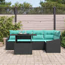 Havesofa Sæt med pude 6 pcs Sort og Blå polyrattan