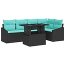 Havesofa Sæt med pude 6 pcs Sort og Blå polyrattan