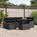 Havesofa Sæt 7 pcs Sort Polyrattan og pulverlakeret stål