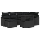 Havesofa Sæt 7 pcs Sort Polyrattan og pulverlakeret stål