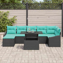 Havesofa Sæt med pude 8 pcs Sort og Blå polyrattan