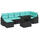 Havesofa Sæt med pude 8 pcs Sort og Blå polyrattan
