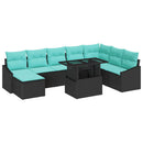 Sofa Sæt med pude med opbevaring 9 pcs Sort og Blå polyrattan