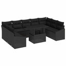 Sofa Sæt med pude 10 pcs Sort polyrattan