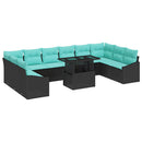 Sofa Sæt med pude 11 pcs Sort og Blå polyrattan