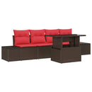 Sofa Sæt med pude 5 pcs Brun og Rød polyrattan