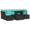 Sofa Sæt 7 stk. 6-Antal sæder Sort og Blå polyrattan