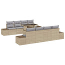 Havesofa Sæt med pude 9 pcs Beige og lys grå polyrattan