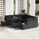 Havesofa Sæt med pude 9 pcs Sort polyrattan