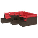 Havesofa Sæt med pude 9 pcs Brun og Rød polyrattan