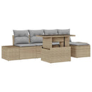 Havesofa Sæt med pude 6 pcs Beige og lys grå polyrattan