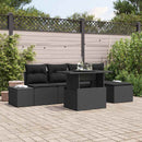 Havesofa Sæt med pude med opbevaring 6 pcs Sort polyrattan