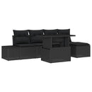 Havesofa Sæt med pude med opbevaring 6 pcs Sort polyrattan