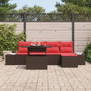 Havesofa Sæt med pude 6 pcs Brun og Rød polyrattan