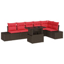 Havesofa Sæt med pude 7 pcs Brun og Rød polyrattan