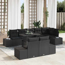 Havesofa Sæt med pude 9 pcs Sort polyrattan