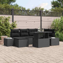 Havesofa Sæt 7 pcs Sort Polyrattan og pulverlakeret stål