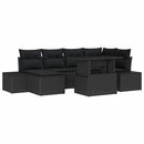 Havesofa Sæt 7 pcs Sort Polyrattan og pulverlakeret stål
