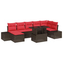 Havesofa Sæt med pude 8 pcs Brun og Rød polyrattan