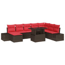 Havesofa Sæt med pude 9 pcs Brun og Rød polyrattan