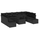 Havesofa Sæt med pude 10 pcs Sort polyrattan