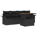 Havesofa Sæt med pude 5 pcs Sort polyrattan