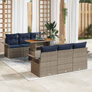 Havesofa Sæt med pude 7 pcs Grå og Marineblå polyrattan