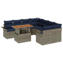 Havesofa Sæt med pude 9 pcs Grå og Marineblå polyrattan