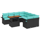 Havesofa Sæt med pude 9 pcs Sort og Blå polyrattan