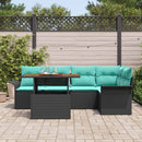 Havesofa Sæt med pude 6 pcs Sort og Blå polyrattan