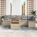 Havesofa Sæt med pude 7 pcs Beige og lys grå polyrattan
