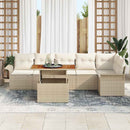Havesofa Sæt med pude 7 pcs Beige og creme polyrattan