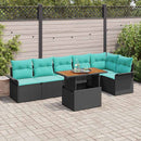 Havesofa Sæt med pude 7 pcs Sort og Blå polyrattan
