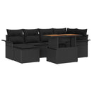 Havesofa Sæt med pude 7 pcs Sort polyrattan