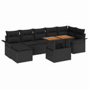 Havesofa Sæt med pude 8 pcs Sort polyrattan
