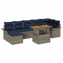 Havesofa Sæt med pude 8 pcs Grå og Marineblå polyrattan