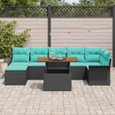 Havesofa Sæt med pude 8 pcs Sort og Blå polyrattan