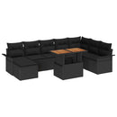 Havesofa Sæt 9 pcs Sort Polyrattan og pulverlakeret stål